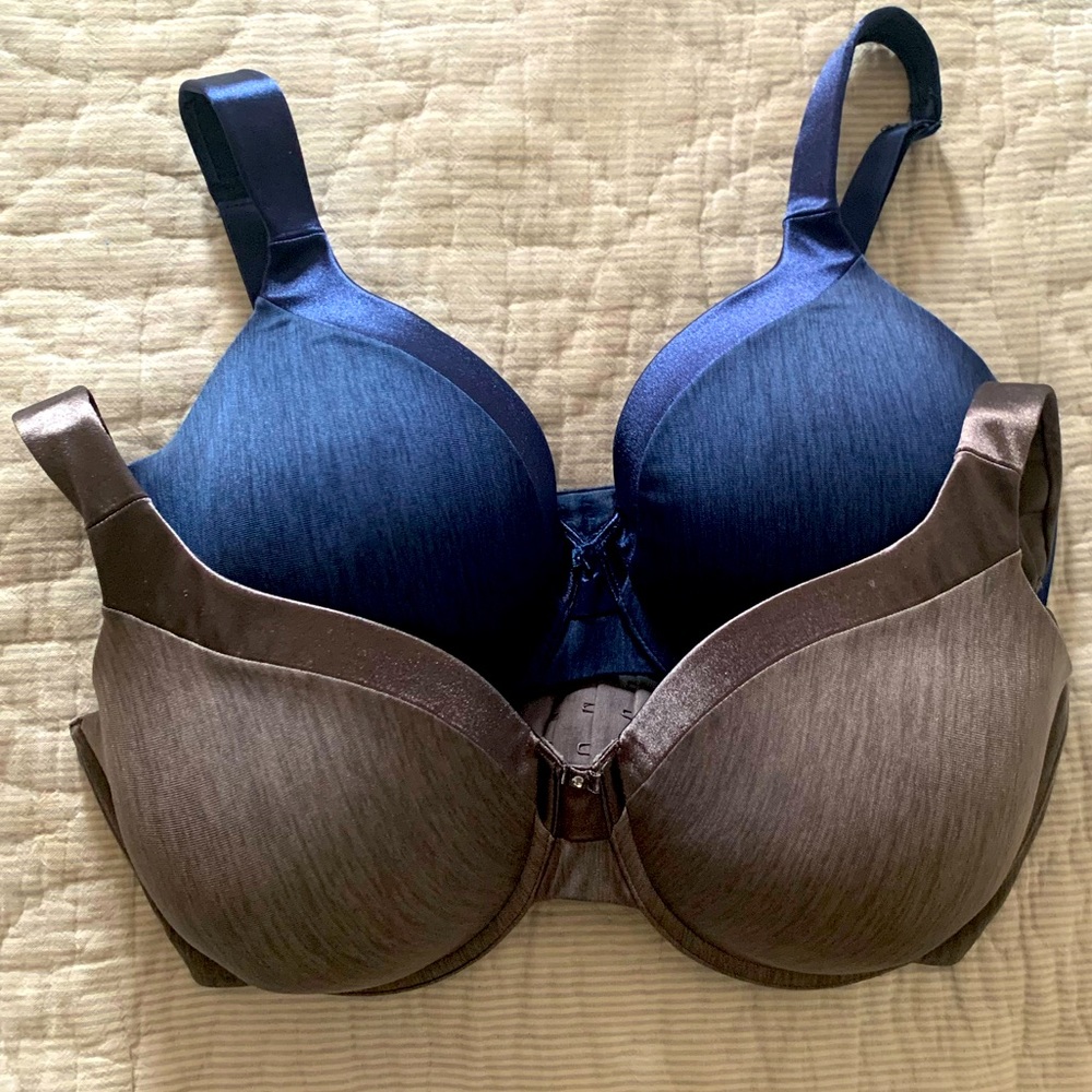Set—2 Vanity Fair Bras slate gray navy blue 36DD